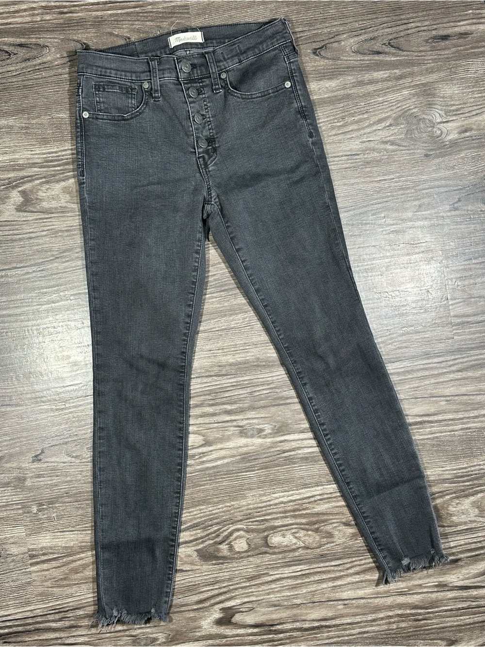 MADEWELL Black Wash 9” Mid-Rise Ankle Skinny Raw Hem Button Fly Stretch Jeans 27